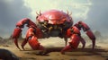 Hyper-realistic Sci-fi Concept Art: Giant Red Crab In The Desert Royalty Free Stock Photo