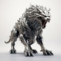 Silver Wolf 3d Illustration: Sculptural Chaos With Metallic Finishes