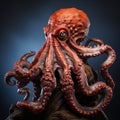 Hyper-realistic Sci-fi Octopus Portrait In Crimson And Brown