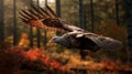 Hyper-realistic Sci-fi Turkey In Flight In Autumn Forest Royalty Free Stock Photo