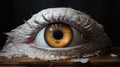 Hyper-realistic Sculpture: Orange Eye On Wood