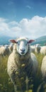 Hyper-realistic Sheep In Grassy Field: A Precisionist Influence