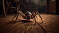 Hyper-realistic Spider In Death Strike Pose On Wooden Floor