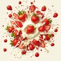 Hyper-realistic strawberries and cream explosion seen from above Royalty Free Stock Photo