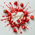 Hyper-realistic strawberries and cream explosion seen from above Royalty Free Stock Photo