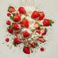 Hyper-realistic strawberries and cream explosion seen from above Royalty Free Stock Photo