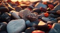Hyper-realistic Sunset Beach Rocks With Bold Chromaticity Royalty Free Stock Photo