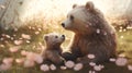 Hyper realistic super cute mama bear hugging baby bear. Happy mother\'s day greeting card concept. AI generated image