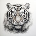 Hyper-realistic Tiger Portrait Tattoo Drawing With High Contrast Royalty Free Stock Photo