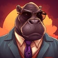 Hyper-realistic Tonalist Genius: A Cartoon Hippo In A Suit