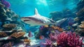Hyper-realistic Underwater Scene With Swimming Shark And Colorful Corals