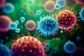 Hyper - realistic various kinds of viruses, bacteria that cause disease with a blurry background. Generative AI Royalty Free Stock Photo