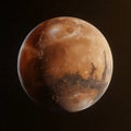 Hyper-realistic view of planet Mars, surface details in high resolution, black space background. Royalty Free Stock Photo