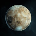 Hyper-realistic view of planet Venus, surface details in high resolution, black space background.