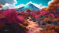 Hyper-realistic Volcano Hiking Trail Illustration In Vivid Colors Royalty Free Stock Photo