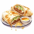 Realistic Watercolor Cartoon Illustration Of A Lively Burrito