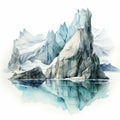 Hyper Realistic Watercolor Glacier Illustration With Mountainous Vistas