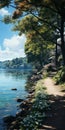 Hyper Realistic Watercolor: Lakeside Lane Park