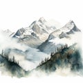Hyper Realistic Watercolor Mountain Range Drawing Royalty Free Stock Photo