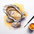 Hyper-realistic Watercolor Oyster Illustration With Exquisite Brushwork