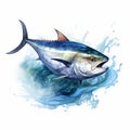 Hyper-realistic Watercolor Painting Of Blue Tuna Jumping