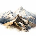 Hyper Realistic Watercolor Panorama Majestic Snow-capped Mountains Royalty Free Stock Photo