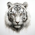 Hyper-realistic White Tiger Portrait Tattoo Drawing With High Contrast Royalty Free Stock Photo