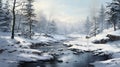Hyper-realistic Winter Landscape Painting In Salaberry-de-valleyfield Royalty Free Stock Photo