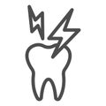 Hyper sensitive teeth line icon. Sick tooth and lightning symbol, outline style pictogram on white background. Dentistry Royalty Free Stock Photo