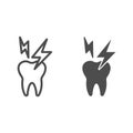 Hyper sensitive teeth line and solid icon. Sick tooth and lightning symbol, outline style pictogram on white background Royalty Free Stock Photo