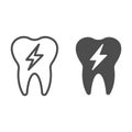 Hyper sensitive tooth line and solid icon. Sick teeth, dental problem and energy symbol, outline style pictogram on Royalty Free Stock Photo