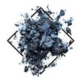 Hyper shattered crushing ash grey glitter pigment eyeshadow powder make up broken spread to move on over square black line frame