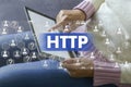 Hyper Text Transfer Protocol. HTTP on the touch screen with a bl Royalty Free Stock Photo