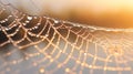 Hyper zoom closeup of a dewy spiderweb at dawn Royalty Free Stock Photo