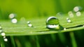 Hyper zoom macro of a droplet on a blade of grass