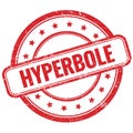 HYPERBOLE text on red grungy round rubber stamp