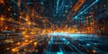 Hyperconnected Data Grid: Abstract Network with Glowing Lines and Nodes in Warm and Cool Colors