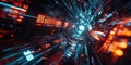 Hyperconnected Data Grid: Abstract Network with Glowing Lines and Nodes in Warm and Cool Colors