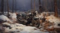 Snowy Motorcycle Painting In The Style Of Donato Giancola And Others