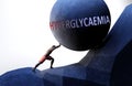 Hyperglycaemia as a problem that makes life harder - symbolized by a person pushing weight with word Hyperglycaemia to show that