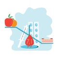 Hyperglycemia, high blood sugar. Diet non-observance in diabetes. Vector illustration