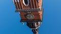 Hyperlapse, timelapse, summer day. View of town hall tower with clock in Kracow, Poland. 2019, Crakow.