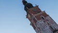 Hyperlapse, timelapse. View of town hall tower with clock in Kracow, Poland. 2019, Crakow.