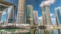 Residential buildings in Jumeirah Lake Towers timelapse in Dubai, UAE.