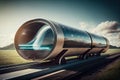 a hyperloop system, transporting people in capsules at speeds of over 700 mph