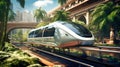 Hyperloop train, magnetic levitation train background, fastest train of the future, high speed rail travel. Public transport