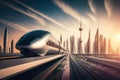 Hyperloop Train Racing through City Skyline