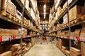 Hypermarkets, logistics centers, warehousing, shelving goods on display,