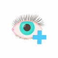 Hyperopia eyesight disorder icon, cartoon style