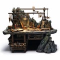 Hyperrealism depiction of a magnificent workbench with sculpting tools and materials